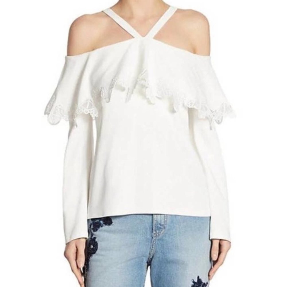 JONATHAN SIMKHAI Cold Shoulder White Lace Blouse NWT Size 4